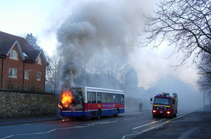 Exploding Bus Engine Bus fire in Headington, Oxford