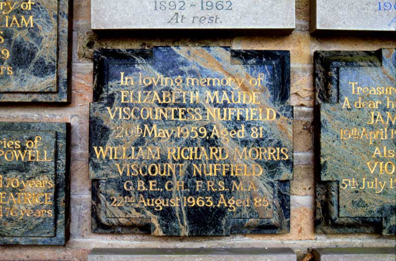 Nuffield plaque in crematorium