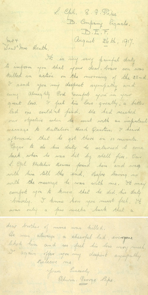 Letter about Lewis Heath